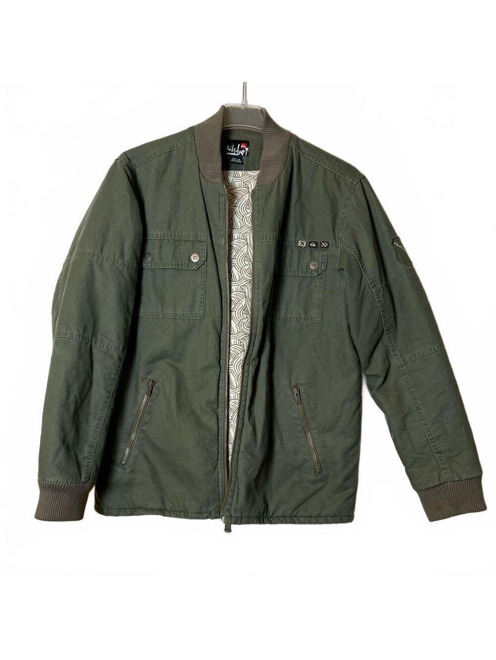 90s Y2K Quicksilver Military Bomber Quilted Oversized Green Jacket Coat L Vtg